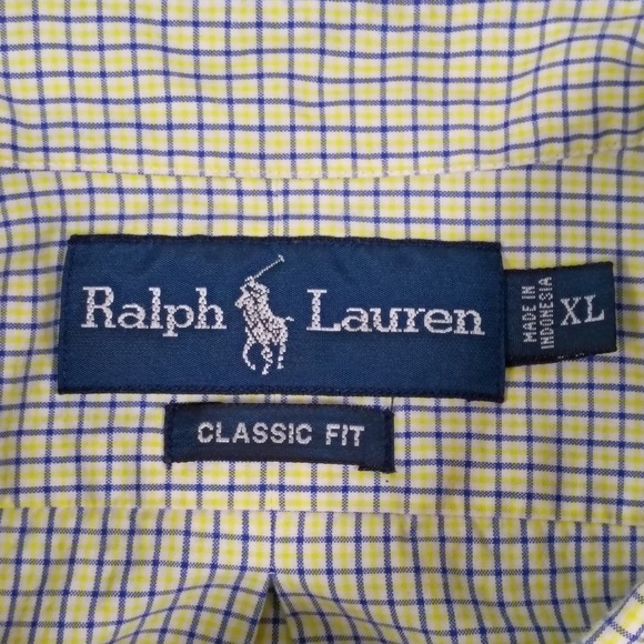 Ralph Lauren Mens Classic Fit Yellow Blue Gingham Checkered Button Down Shirt XL - Picture 4 of 9